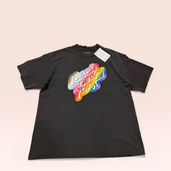 Coach Oversized Washed Black Rainbow Tee 22 ptp - Picture 2 of 8